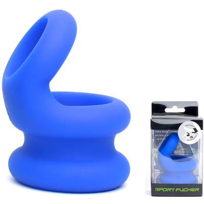 Sport Fucker Switch Hitter Rekbare Cockring en Ballstretcher van siliconen - blauw
