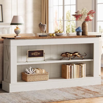 Tribesigns Consoletafel - Sidetable - 160 x 30 x 85 cm - Smalle Consoletafel - Haltafel - wit en bruin - Industrieel - Console Tafel voor Hal, Woonkamer, Entree