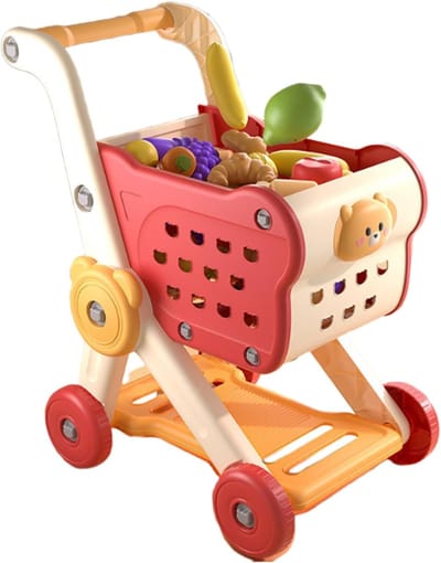 Kinder Winkelwagen - Speelgoed Boodschappentrolley - Rollenspel Leren - Inclusief Speelgoed Voedsel - 57 x 29 x 12 cm - Rood