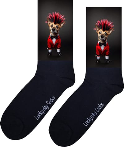 Punk sokken - Jack russel - Opkikker - Hond sokken - Lief - Kerstsokken - Verjaardag cadeau - Leuke sokken - Vrolijke sokken - Print sokken - Cadeau sokken - LuckyDay Socks - Sokken waar je vrolijk van wordt - Maat 37-44