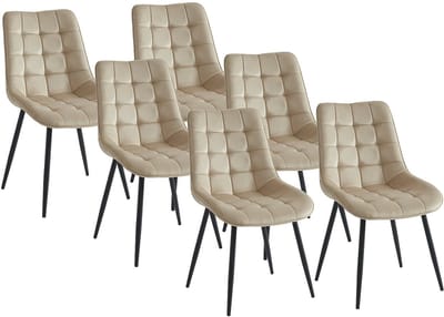 Vente-unique Set van 6 gewatteerde stoelen - Velours en zwart metaal - Beige - OLLUA