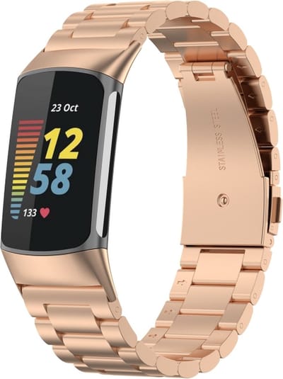 Stalen bandje - RVS - geschikt voor Fitbit Charge 5 / Charge 6 - rosegoud