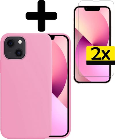 Hoesje - Met 2x Screenprotector - Geschikt voor Apple iPhone 14 - Sterk & Shockproof - Back Cover - Siliconen Case - Telefoon Hoes - Telefoonhoesjes - Lichtroze