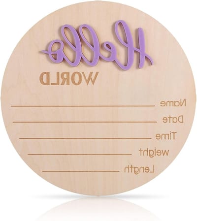 Houten Aankondigingsbord voor Pasgeborenen, 15cm, Geboorte Naamplaatjes voor Baby's, Fotoproppen voor Babyshower en Ziekenhuis, Lichtpaars