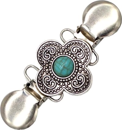Fako Bijoux® - Vestsluiting - Vestclip - Sjaalspeld - Vestklem - Bloem - Turquoise - Zilverkleurig