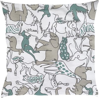BINK Bedding Sierkussen Safari 50 x 50 incl. vulling - dierenprint - lijntekening - grijs - groen - wit - zwart - olifant - tijger - leeuw - panter - aap - zebra - neushoorn - kangaroo - flamingo - jungle