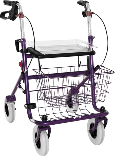 Rollator 43 cm zitbreedte - Premis Provo - Tot 120 kg - In hoogte verstelbaar - Drukrem - Metallic Paars