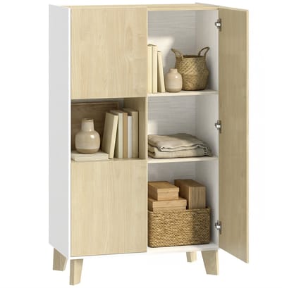 HOMCOM Dressoir - Spaanplaat - 80x40x135cm - Wit en naturel hout