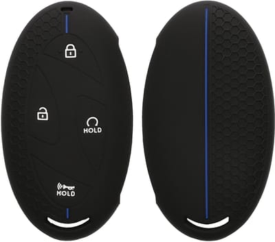kwmobile autosleutel hoesje geschikt voor Hyundai 7-Knoppen Ioniq 6 Grandeur GN7 KONA 2023 hoes - Siliconen autosleutel behuizing - Auto sleutel case met honingraat - Sleuteletui in zwart / blauw