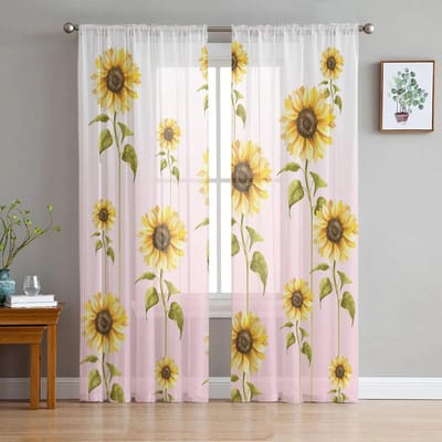 Zonnebloem Verloop Roze Transparant Gordijn voor Woonkamer Hal Muur Aankleden Home Raam Benodigdheden Pop Print Tule Gordijnen 135W x 114H(cm) white