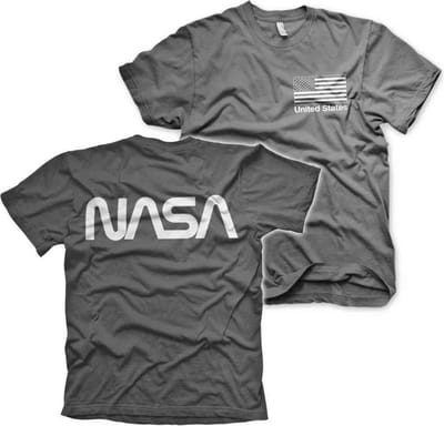 NASA Heren Tshirt -S- Black Flag Grijs