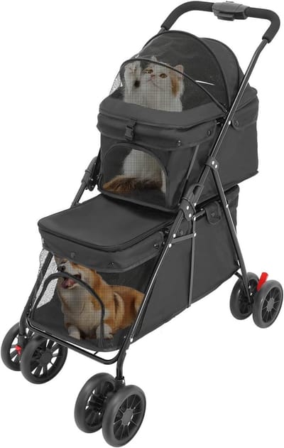 Huisdieren Trolley - Dierenbuggy - Reizen met huisdieren - Twee lagen - 60 x 32 x 95 cm - Zwart