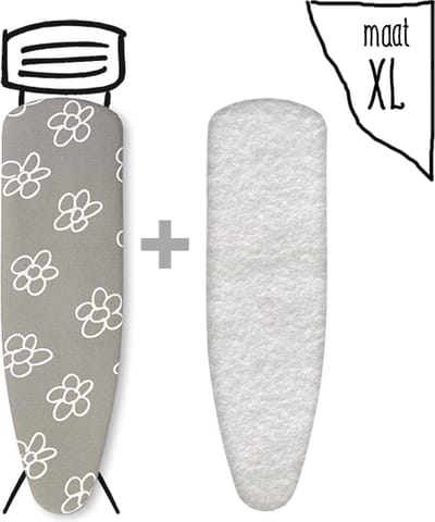 Leuke Strijkhoezen | Strijkhoes met Molton - Bloemen Grijs - maat XL - complete set