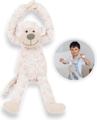 Funnies Slingeraap Off White 45 cm - Zachte Knuffelaap, Knuffel, Knuffeldier - Pluche Speelgoed - Schattige Knuffelvriend voor Baby’s en Peuters - Ideaal als Troost Pop, Knuffelbeest of Cadeau