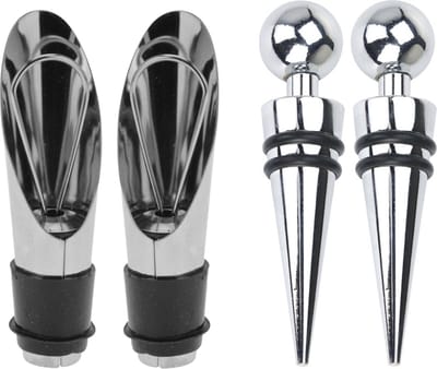 Excellent Houseware set - 4x Wijnflessen schenktuiten/afsluitdoppen - RVS