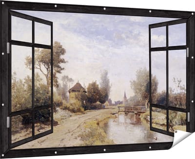 Gards Tuinposter Doorkijk Landschap bij Kortenhoef - Paul Joseph Constantin Gabriël - 180x120 cm - Tuindoek - Tuindecoratie - Wanddecoratie buiten - Tuinschilderij