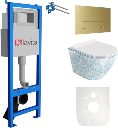 LAVITA® Inbouwreservoir Complete Toiletset LAV 101 - Inbouw WC Hangtoilet Wandcloset SOFI SLIM KRESZ - Bedieningsplaat 200.3.5 Gouden - Voorwandelement voor toilet 40cm - Installatiesysteem