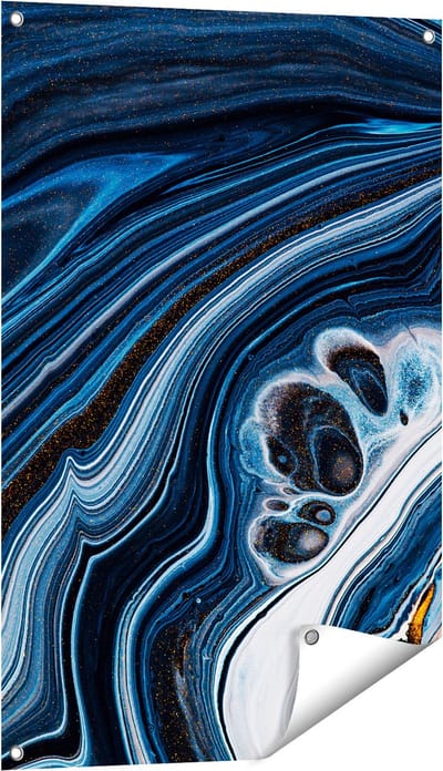 Gards Tuinposter Abstracte Kunst - Blauwe Verf - 60x90 cm - Tuindoek - Tuindecoratie - Wanddecoratie buiten - Tuinschilderij