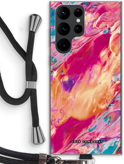 Case Company® - Hoesje met koord geschikt voor Samsung Galaxy S22 Ultra hoesje met Koord - Pastel Echoes - Telefoonhoesje met Zwart Koord - Bescherming aan alle Kanten en Over de Schermrand