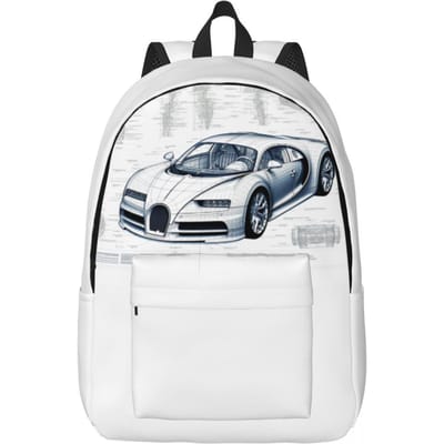 Sportwagen Canvas Rugzakken Schetsstijl Tekeningen Modieuze Tas Basisschool Rugzak Grote Tassen 40x30x14cm white