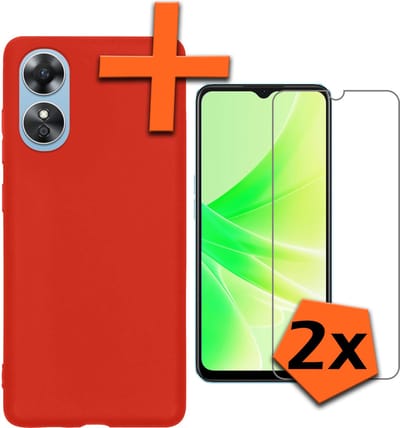 Hoes - Met 2x Screenprotector - Geschikt voor OPPO A17 - Sterk & Shockproof - Back Cover - Siliconen Case - Telefoon Hoes - Rood