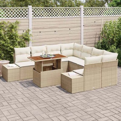 vidaXL Tuin Eettafel Set met kussen 9 pcs Beige en Crème