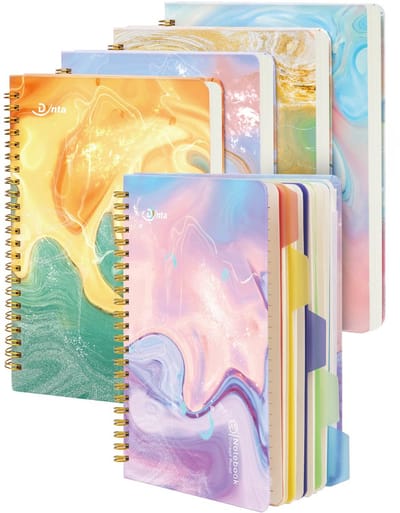 Set van 5 Spiraal A5 Notitieboeken met Hardcover en 5 Vakken - College Gelijnd