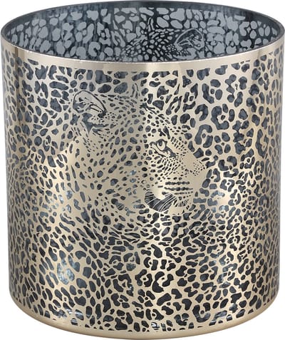 PTMD Loiza Gold luxe glazen windlicht luipaard print S - 15x15x15 cm