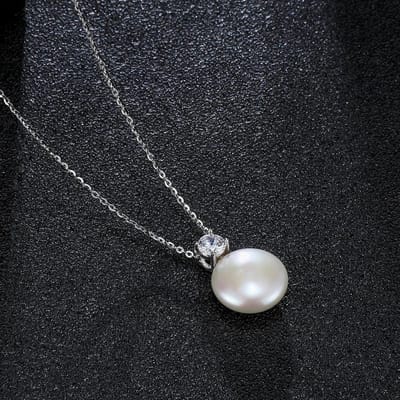Colliers de Perles d'Eau Douce Boutons Baroques de 12-13 mm avec Pendentif Pendentifs Zirconium à Quatre Griffes pour Femmes Cadeau Bijou black