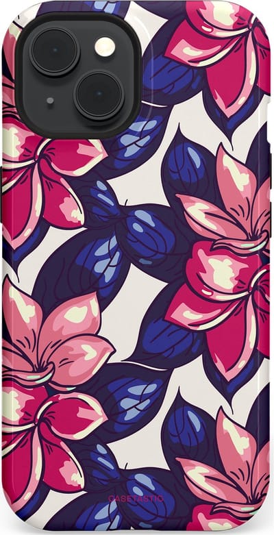 Casetastic hoesje geschikt voor Apple iPhone 15 - MagSafe - Dubbellaagse bescherming - Tropen paradijs - Fashion Case - Donkerblauw Roze Koraal Lila