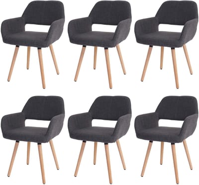 Set van 6 eetkamerstoelen MCW-A50 II, keukenstoel, retro jaren 50 design ~ textiel, grijs, lichte poten