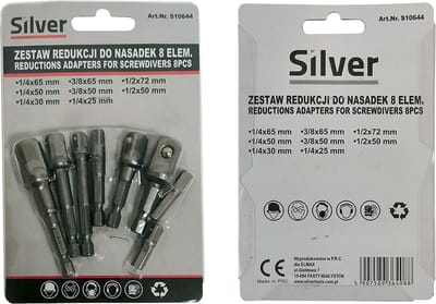 VERLOOPSTUKKEN ADAPTERS VOOR DOPDRAAIERS 1/4" 3/8" 1/2" 8 dlg. HEBBES TOOLS