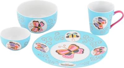 Rocaflor cadeauset geschenkset servies zeeblauw bord met kom, kommetje en mok type Vlinder