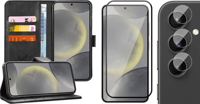Hoesje geschikt voor Samsung Galaxy S24 - Screenprotector Volledig Dekkend Glas & Camera - Portemonnee Book Case Zwart