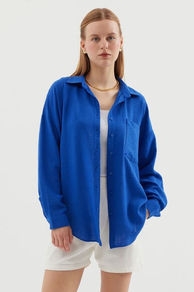 Linnen Gemixt Shirt met Knopen Sluiting