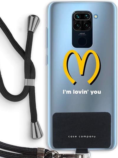 Case Company® - Hoesje met koord geschikt voor Xiaomi Redmi Note 9 hoesje met Koord - I'm lovin' you - Telefoonhoesje met Zwart Koord - Bescherming aan alle Kanten en Over de Schermrand
