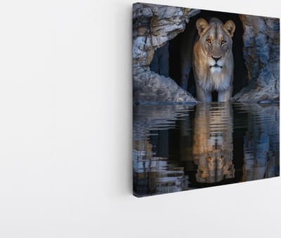 Saammp Canvas Schilderij - Leewin tussen de stenen - Natuur - Dieren - 20x20 - Foto op canvas - Wanddecoratie - Muurdecoratie Woonkamer - Slaapkamer decoratie - Canvas Print