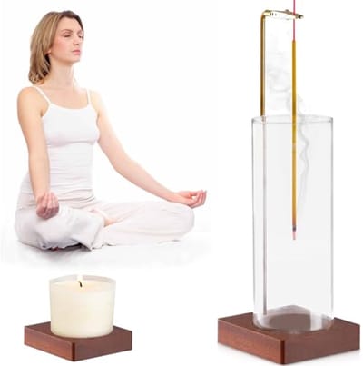 Houten Wierookstokjeshouder met Afneembare Glazen Asvanger voor Meditatie en Decoratie