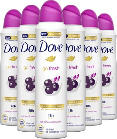 Dove Go Fresh Acai Berry & Waterlily Deodorant Spray Antitranspirant - 6 x 150 ml - Voordeelverpakking