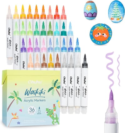 Alcohol Markers - Acryl Stiften met Borstelpunt - 36 Kleuren - Hoge Dekking en Waterdicht - Geschikt voor Diverse Oppervlakken