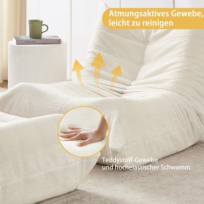 Loungebank-Lazy Stoel Met Rugleuning En Voetensteun-Ligstoel Voor Woonkamer En Slaapkamer--Volwassenen-Zonder Montage-100x90x70 cm-Beige