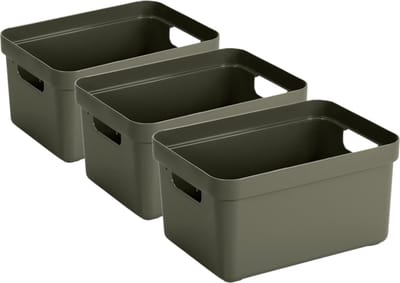 Sunware Opbergbox Sigma - 3x stuks - kunststof - donkergroen - 13 liter - Opbergbakken/opbergers - 35 x 25 x 18 cm