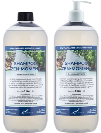 Shampoo Zen Moment - 1 liter (transparant) - 2 stuks - met witte pomp - Voordeelverpakking - Haarverzorging