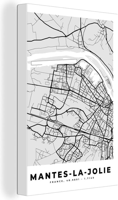 Canvas Schilderij Mantes-la-Jolie – Plattegrond – Frankrijk – Kaart – Stadskaart - 20x30 cm - Wanddecoratie