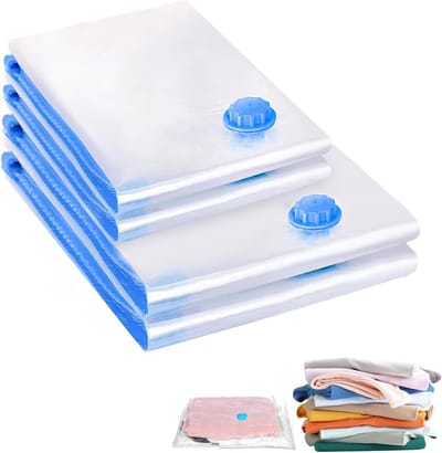 Set van 4 Vacuümzakken (80 x 100 + 30 x 50 cm) voor Kleding en Dekens, Herbruikbare Compressiezakken voor Ruimtebesparing en Organisatie