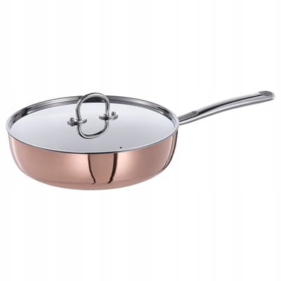 Merkloze Koekenpan met Deksel - Koper/RVS, 25 cm