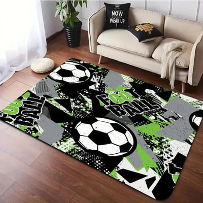 Sport Voetbal Print Gebiedskleed Antislip Tapijt voor Huis Woonkamer Keuken Slaapkamer Voetballen Vloermat Wasbare Flanellen Kleden 50x80cm-20x31in