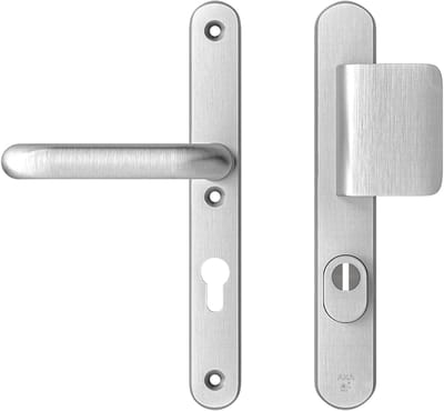 AXA Veiligheids Deurbeslag set - Oval Plus - Deurkruk Aluminium - Duwer D - PC72 met kerntrekbeveiliging - SKG3 - Schild smal