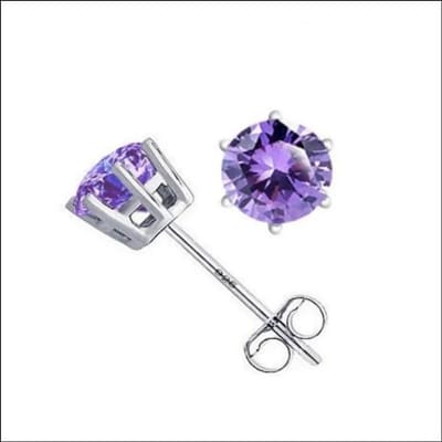 Aramat Jewels | Oorbellen | Zilveren Oorbellen met Zirkonia 6mm | Paars | |6mm | Zilver | Kinderen, Volwassenen | Verkleurd niet