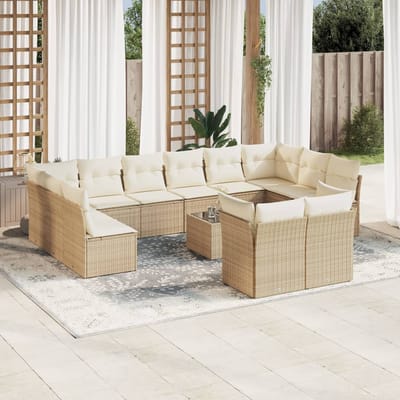vidaXL - 13-delige - Loungeset - met - kussens - poly - rattan - beige